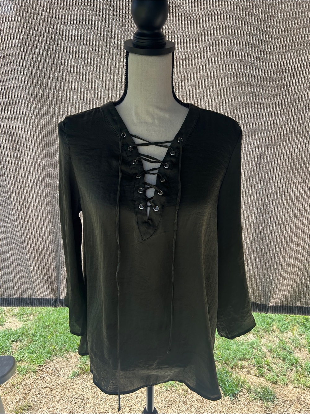 Alice Blue Black Lace-Up V-Neck Top